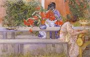 Carl Larsson Karin and Brita with Cactus oil painting reproduction